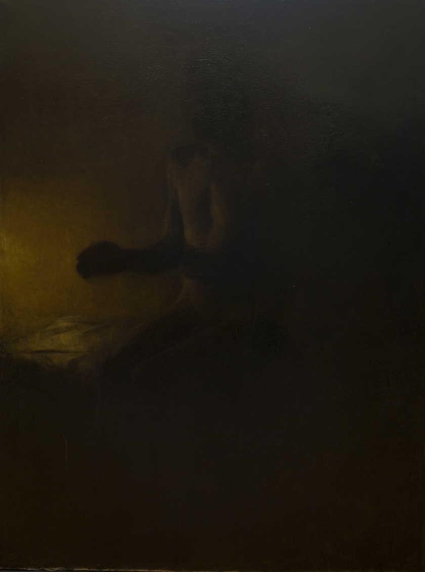 Vilhelm Hammershøi, Job, (1887). Olie på lærred, 168 x 126,5 cm. Den Hirschsprungske Samling. Foto: SMK foto.