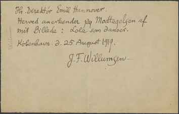Kasse 94. EH 0173 J.F. Wilumsen til E. Hannover 1919-08-25