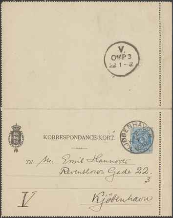 Kasse 86. EH 0153 J. Rohde til E. Hannover 1892-01-22 1