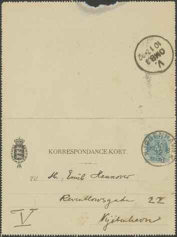 Kasse 86. EH 0194 J. Rohde til E. Hannover 1892-12-10 1