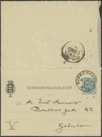 Kasse 86. EH 0192 J. Rohde til E. Hannover 1892-11-12 1