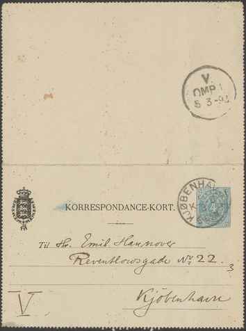 Kasse 86. EH 0155 J. Rohde til E. Hannover 1892-03-05 1