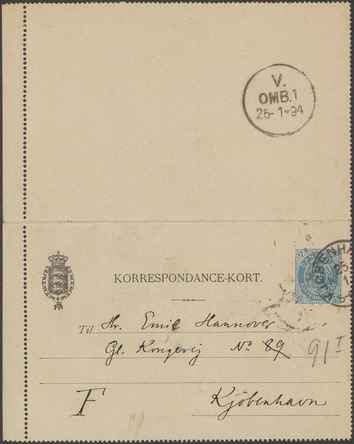 Kasse 86. EH 0259 J Rohde til E Hannover 1894-01-24 1