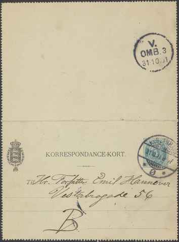 Kasse 89. EH 0042 J Skovgaard til E Hannover 1901-10-30 1