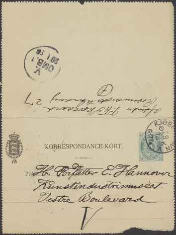 Kasse 89. EH 0016 J Skovgaard til E Hannover 1896-12-27 1